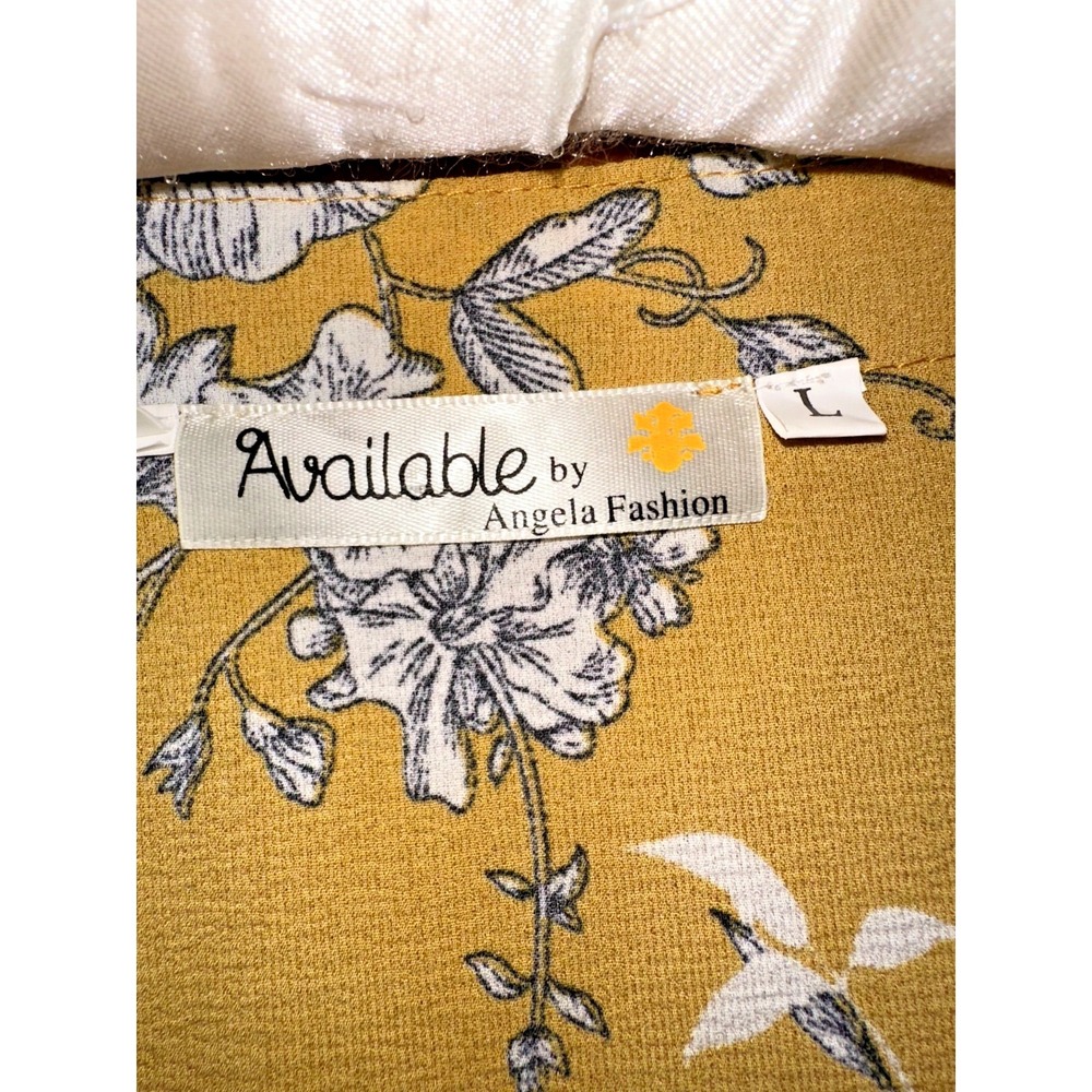 Available by Angela Fashion Womens Yellow Floral Boutique Long Sleeve Top Large - Picture 3 of 4
